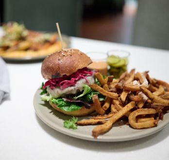 Burger, fries, fry sauce