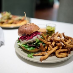 Burger, fries, fry sauce