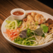 Noodles, shrimp, salad, sauce